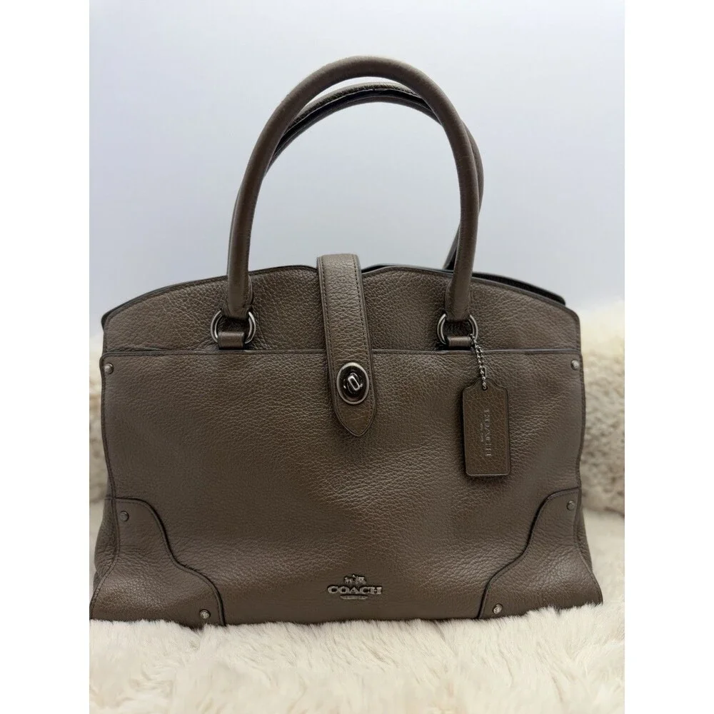 Coach Mercer Satchel Tote Bag Pebbled Leather Brown Shoulder Crossbody Purse - Picture 3 of 16